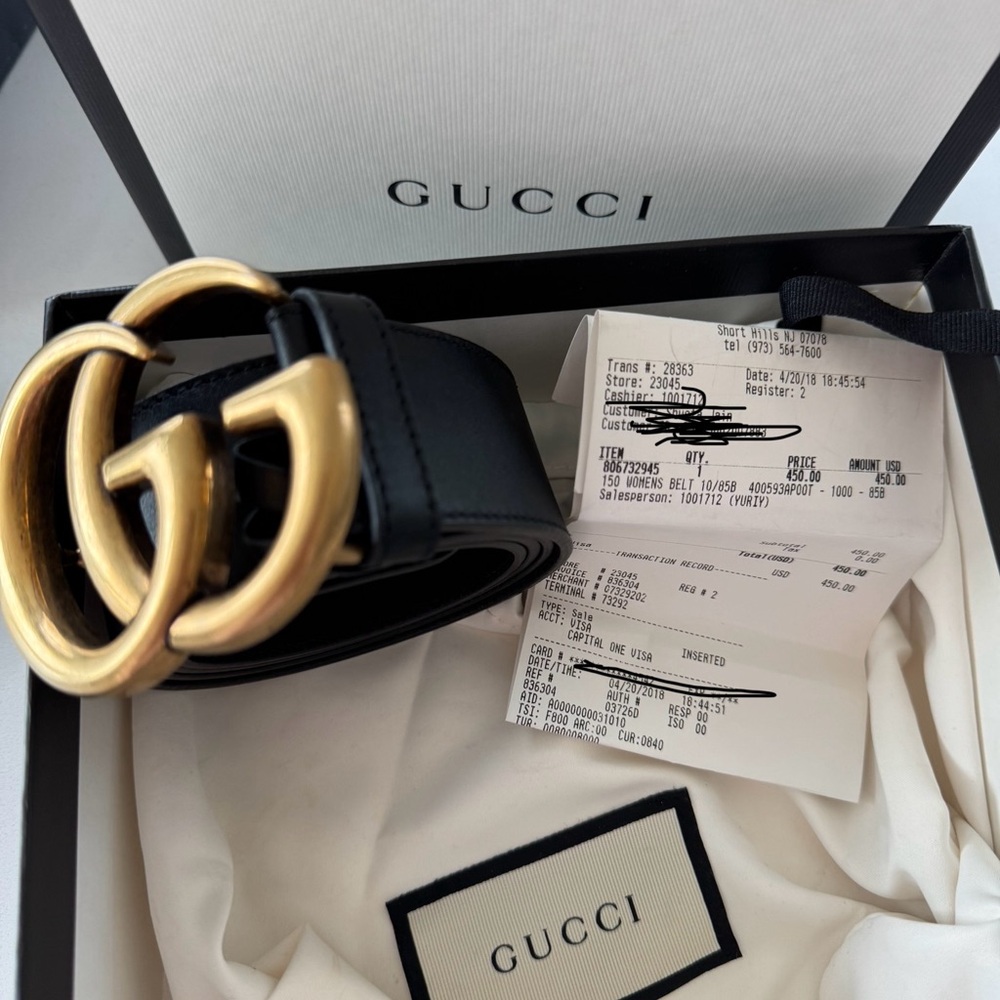 Gucci Black Belt with Gold GG Buckle with original box
